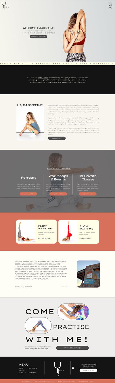 Mockup einer Website für Yogalehrerin Irene, minimalistisch gestaltet