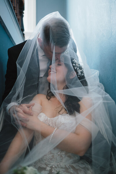 Bride and groom at Port Gamble chapel wedding in Port Gamble, WA