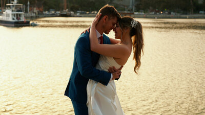 california wedding photo bride and groom in marina