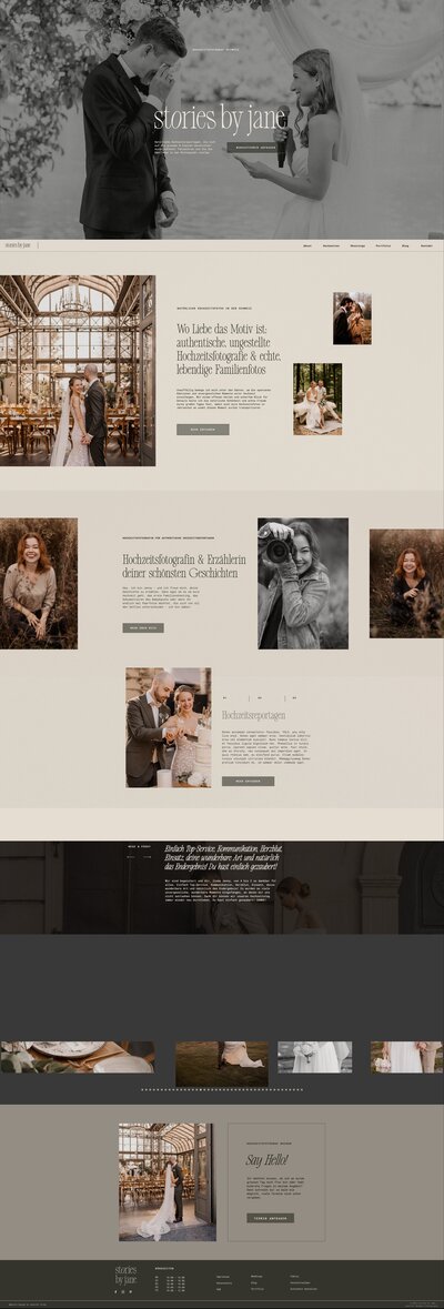 Screenshot der Website für eine Hochzeitsfotografin im Reportage-Stil – erstellt mit Website in a Week von Jennifer Aries