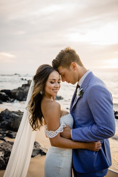 sweet couple on the beach during their wedding
