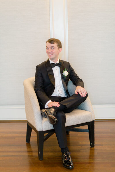 Groom having portraits taken in Washington DC.