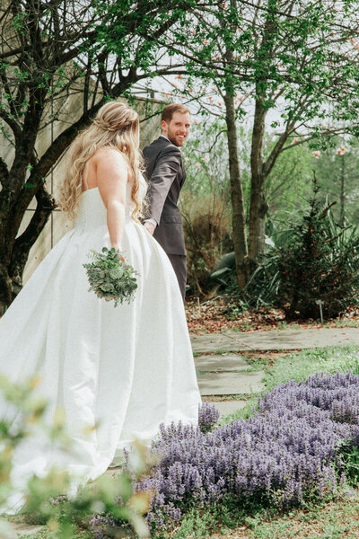 Wedding and bride walking together