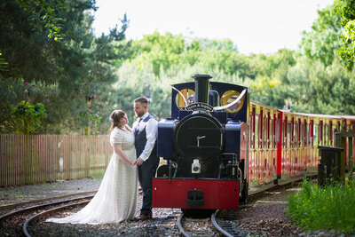Bride and Groom at Perrygrove Railway, Gloucestershire