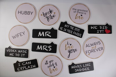 Photo booth wedding props for bride and groom