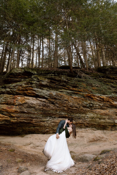 Couple embracing at Ledges in Cuyahoga Valley National Park.