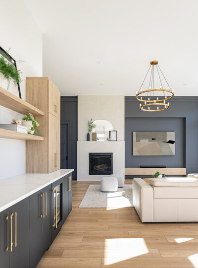 white modern living room with custom millwork 
