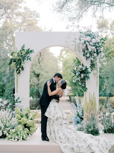 Wedding Ceremony Arch with bride in a Monique Lhuillier Lily of the Valley gown at Queluz Palace by Sofia Nascimento Studios