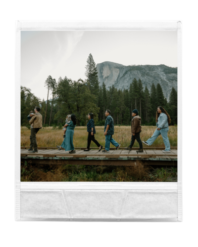 Polaroid photo of family in yosemite national park