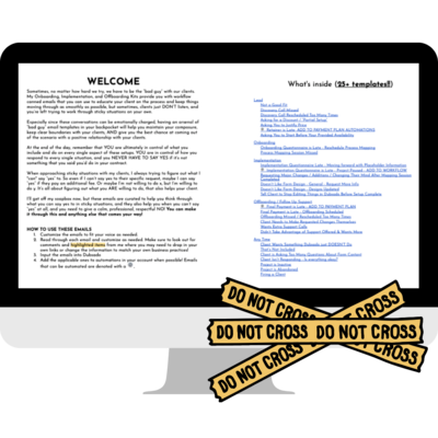 A collection of 25+ professionally written email templates designed to help Dubsado specialists set firm client boundaries with ease.