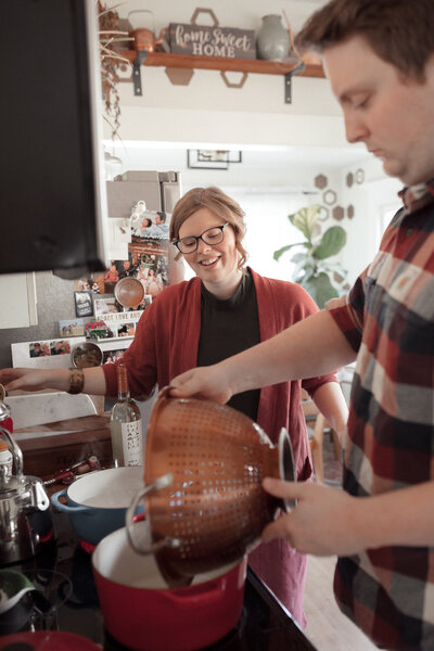 couple baking in kitchen