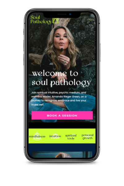 iPhone mockup to showcase Rachel Manasco's showit website design project