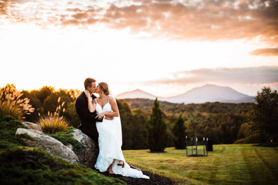 Bride and Groom hugging and smiling