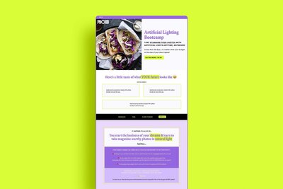Mockup of a website page on a neon green background