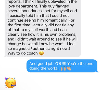 Client testimonial describing how Kelly Maglaya's coaching program led to emotional mastery and life transformation.