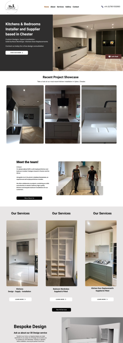 A website for a local small kitchen fitting business, showing the website transformation
