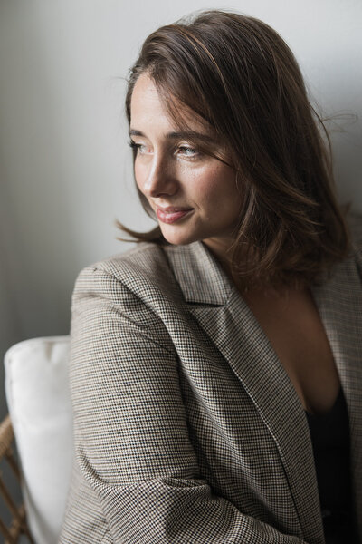 warm brown hair with some golden dimension 