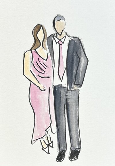 Live Wedding artist painting watercolor guests portraits