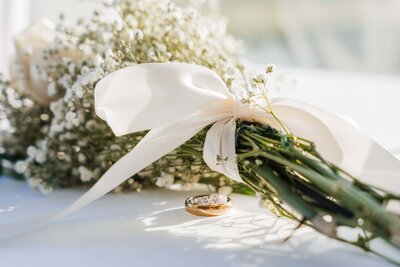 Wedding Rings and Baby's Breath Bouquet at Glacier Park Lodge