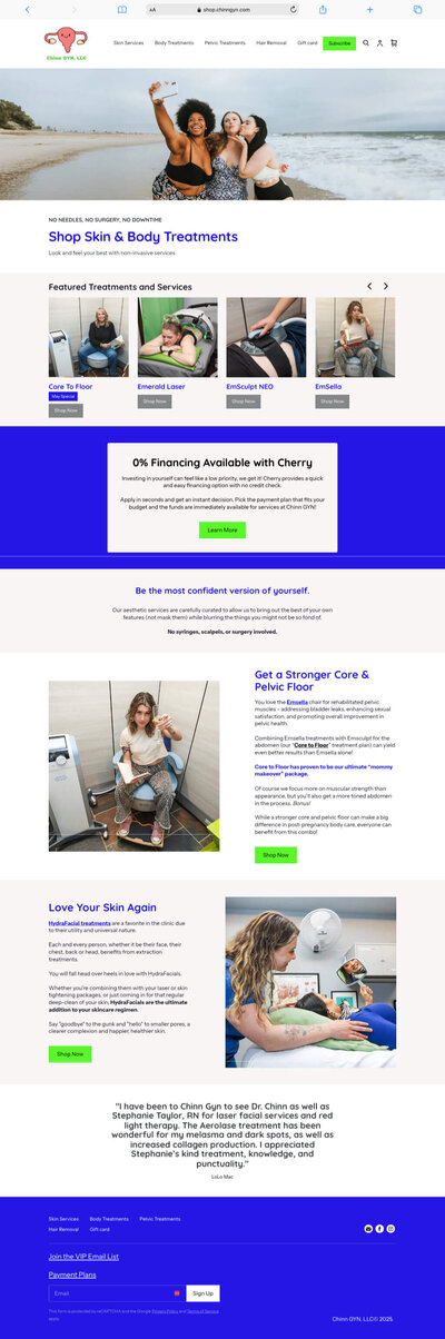 E-commerce website design for MedSpa client Chinn GYN