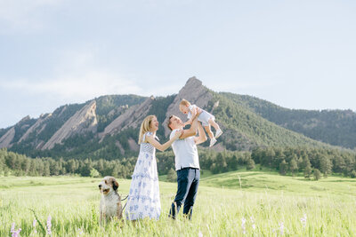 Spring Family Portraits in Boulder Colorado with a family dog