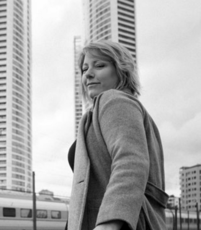 black and white picture of blonde woman