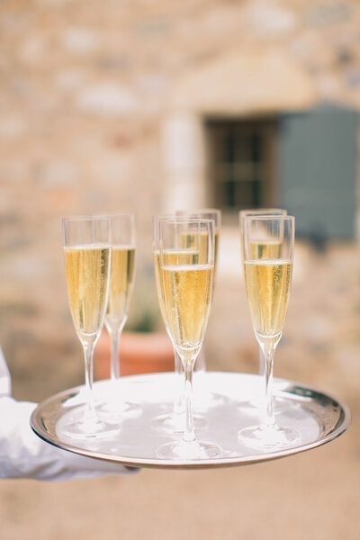 Champagne service prior to an outdoor wedding ceremony at the Silverleaf Club in Arizona