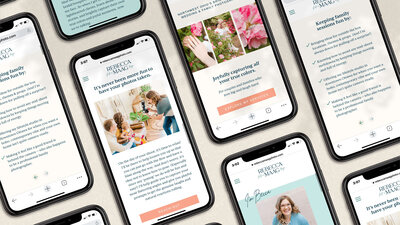 Multiple iPhones showing website design for wedding and family photographer by Kylie Buss Design
