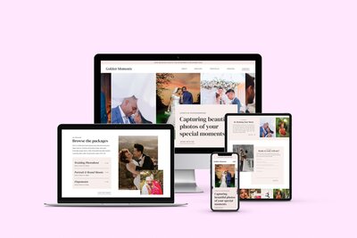 multiple device mockups of one page website Showit template for photographers and creatives