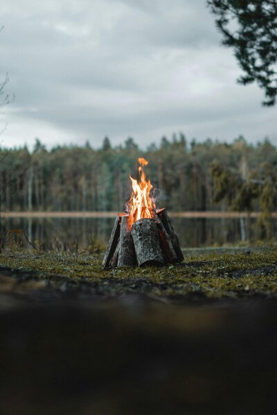 campfire in front of lake