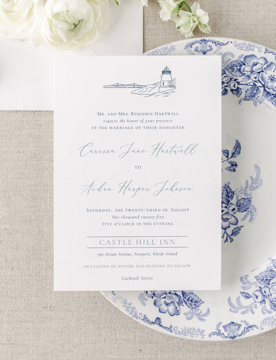 semi-custom wedding invitations featuring Newport coast