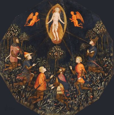 The Triumph of Venus, a desco de parto (birth tray) - painted in Florence circa 1400
