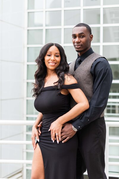 Photo of engaged black couple at the high museum photographed by Bonnie Blu Studios
