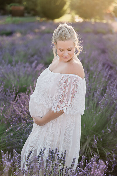 Portland Pregnancy Photography in lavender field by Ann Marshall