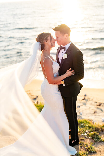 Bride and Groom laughing at wedding at Estancia Hotel and Spa