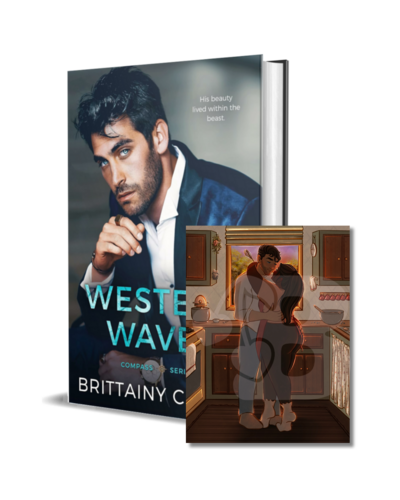 man with beard wearing a white shirt looks down on the cover of the air he breathes by romance author brittainy cherry