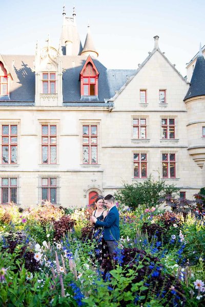 Paris garden surprise proposal captured at  Hotel de Sens for Ryan and Emily in September 2019.