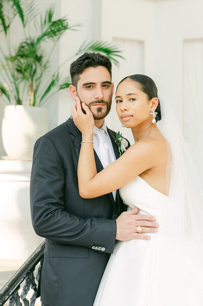 Bride and groom on wedding day in Galveston