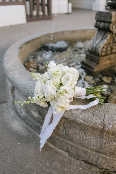 portrait of wedding dress hanging