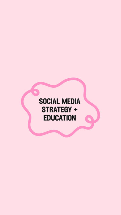 Social Kat Media logo that says "social media strategy + education" with a loopy border on a light pink background