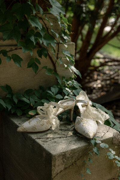 Vintage bridal shoes at  a Minneapolis mansion wedding