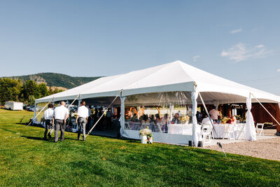 White reception tent at Flathead Lake Forevers in Big Arm, MT