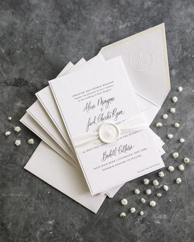 Gold ink custom calligraphy invitation and envelope for wedding