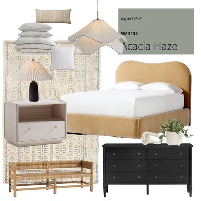 Digital moodboard showcasing natural textures and modern furnishings.