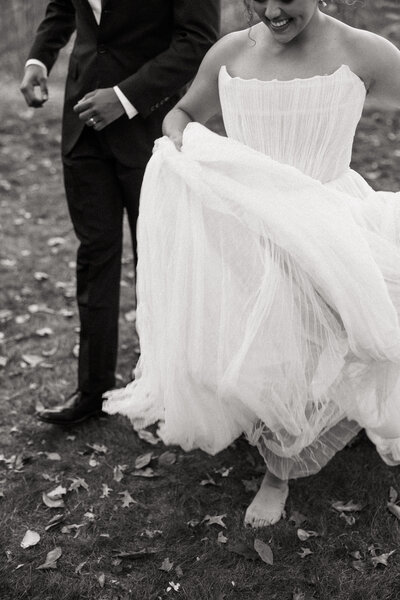 newlyweds walking