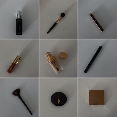 aesthetic collage of makeup products by kathleen darling dc content creator
