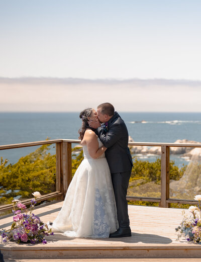 bride and groom embracing