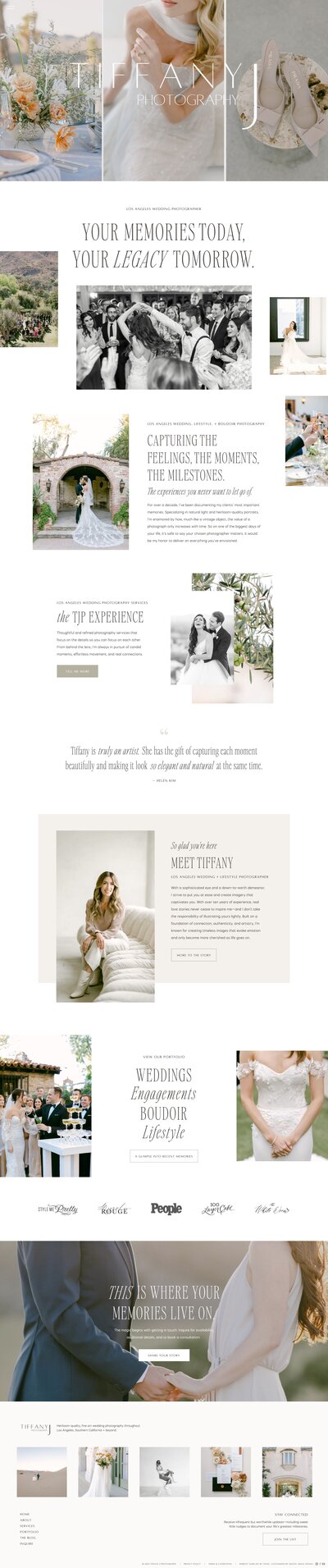 Showit website for Tiffany J Photography, a Los Angeles wedding photographer