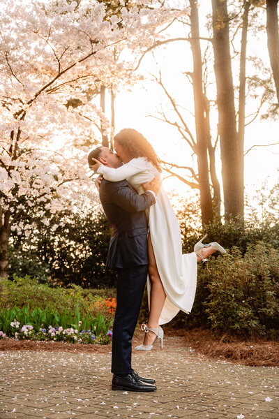 Groom kissing bride's cheek