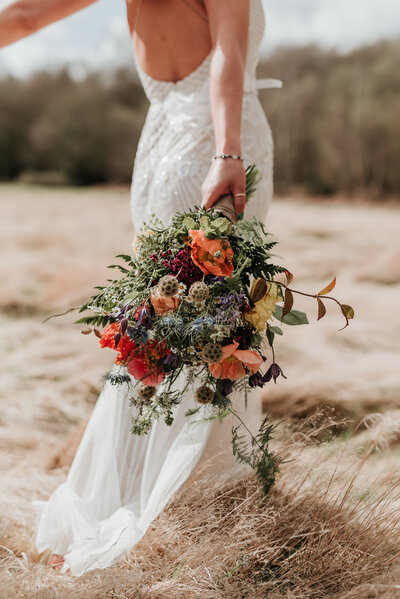 Wild and rustic woodland bridal bouquet by Tawny Flower Studio